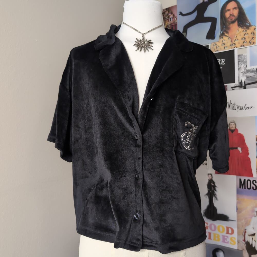 Juicy Couture Black Velour Button-Up Shirt